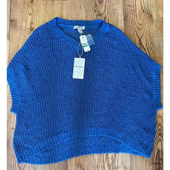 Tommy Bahama Women's Marlina Blue Tape Yarn V Neck Sweater Top Size L NWT $125 - Picture 3 of 12